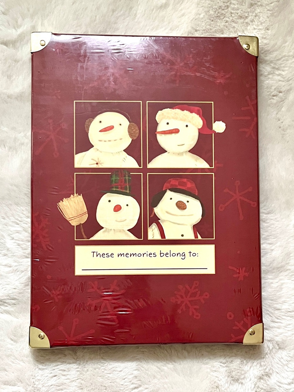 Vintage Hallmark Holiday Snowman Memory Storage Box, Red w/ Gold Snaps & Handles